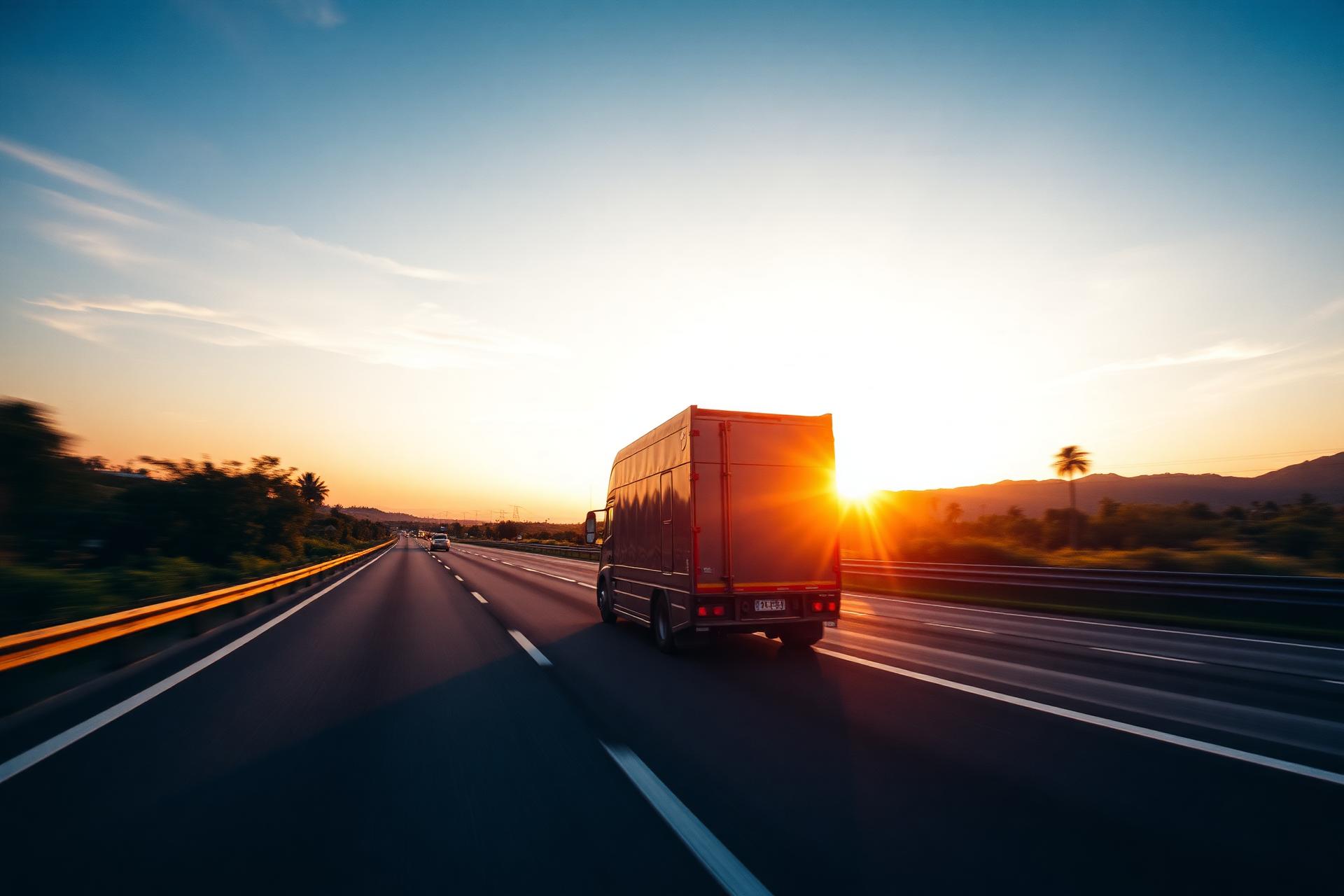 Caminhão da Vision Transportadora em rodovia ao entardecer